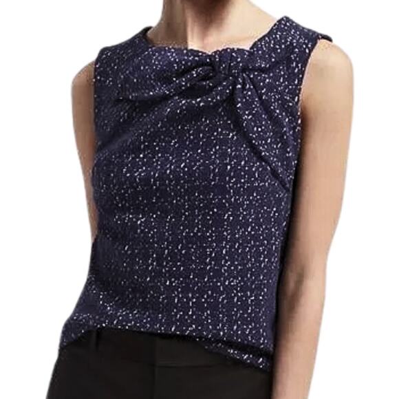 Banana Republic Boucle Tie Front Shell Top Navy Blue Size Medium - Picture 1 of 3